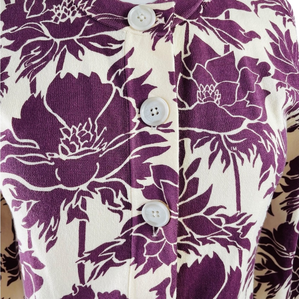 Isaac Mizrahi for Target Cream & Plum Floral Button-Up Cardigan, Size Small - Picture 3 of 6